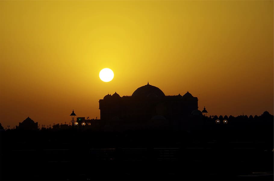 sunset, dusk, silhouette, sky, architecture, building exterior HD wallpaper