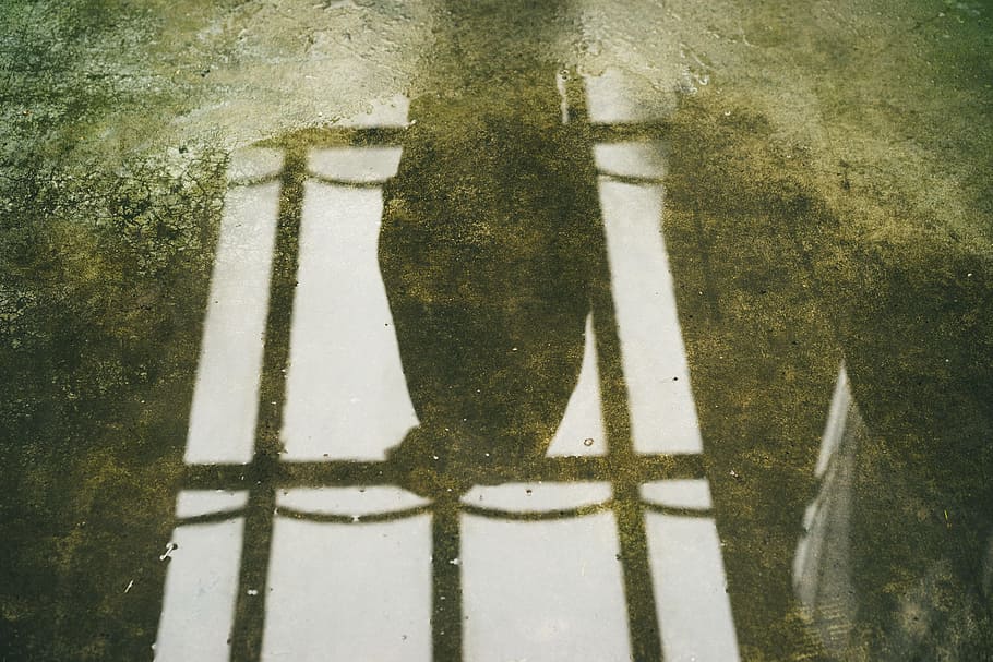 puddle, reflection, stone, line, wet, water, still, cement HD wallpaper