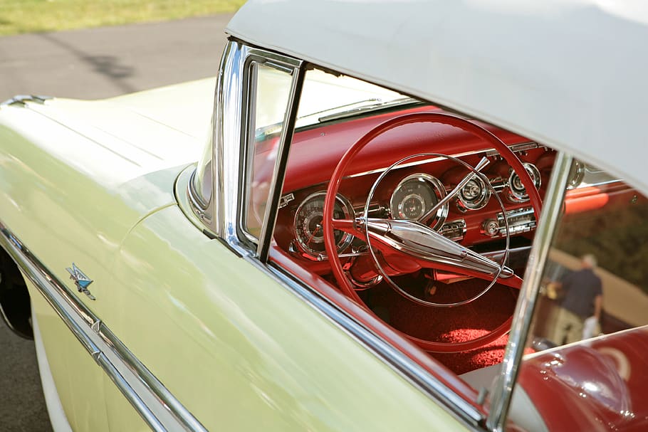 classic beige car with red interior, united states, kidron, vehicle HD wallpaper