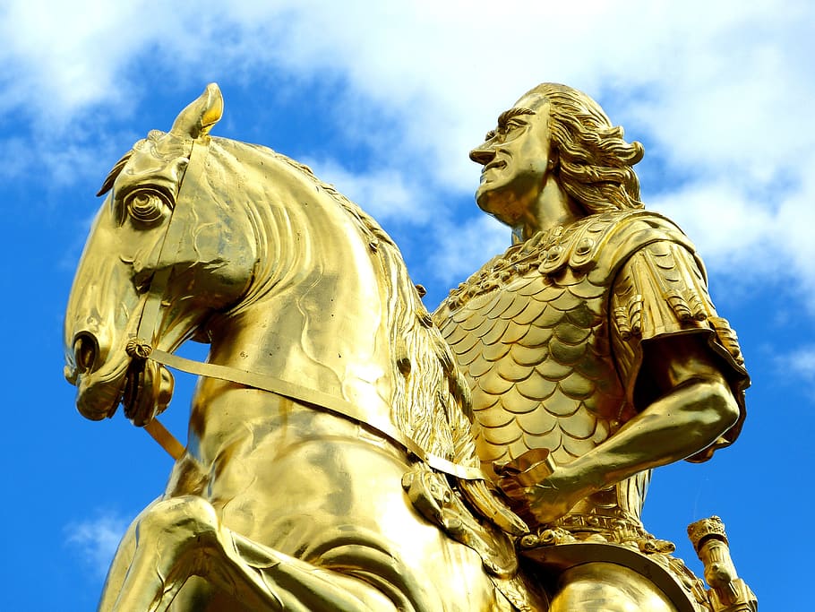 Golden Statue Under Blue Skies during Day Time, blue sky, cavalry HD wallpaper