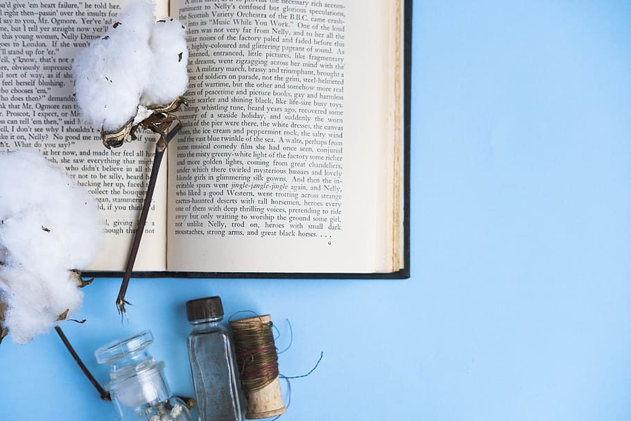 copy space, text, book, publication, flower, no people, blue HD wallpaper