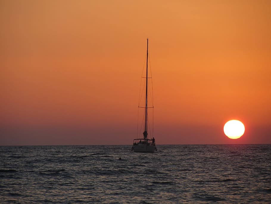sea, sunset, sky, boat, clouds, water, beach, landscape, beauty in nature HD wallpaper