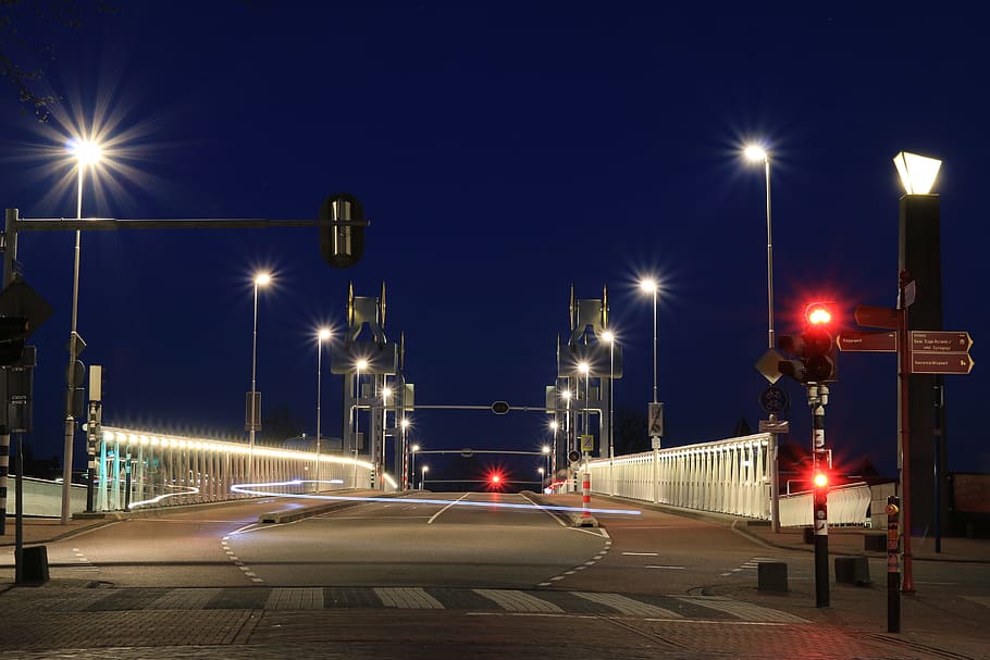 Time-lapsed Photography of White Lights in Road, bricks, bridge HD wallpaper