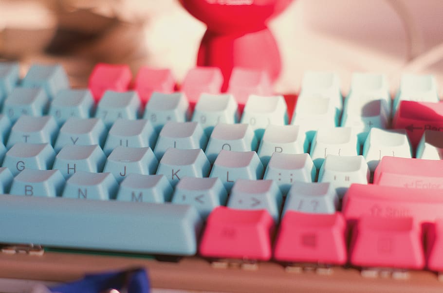 blue and pink computer keyboard, computer hardware, electronics HD wallpaper