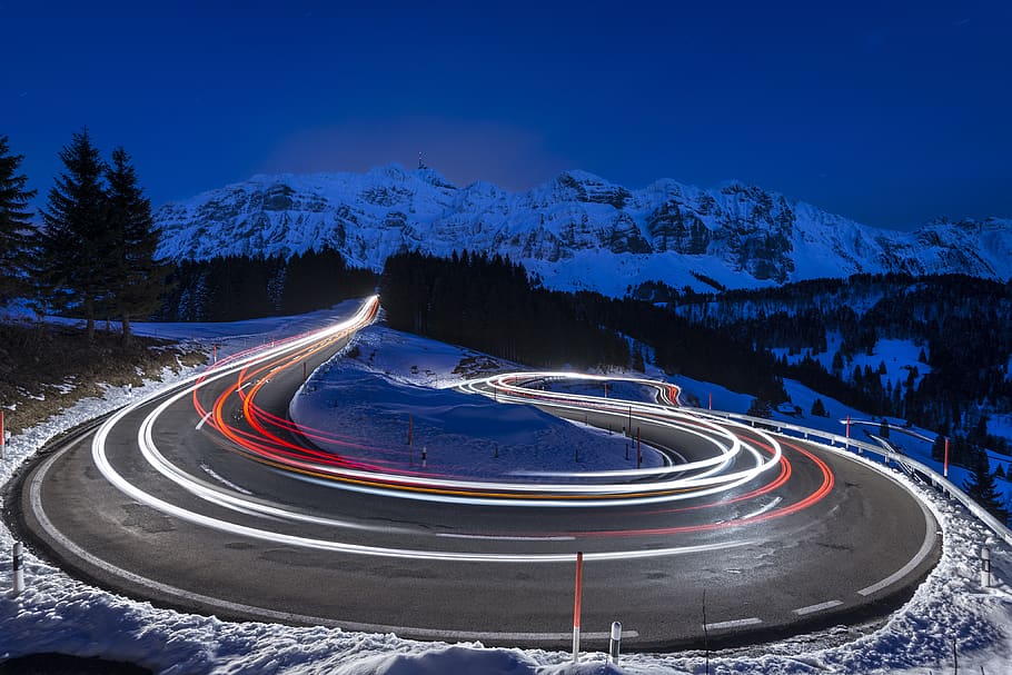 time-lapse photography of curve road, highway, computer backgrounds, HD wallpaper