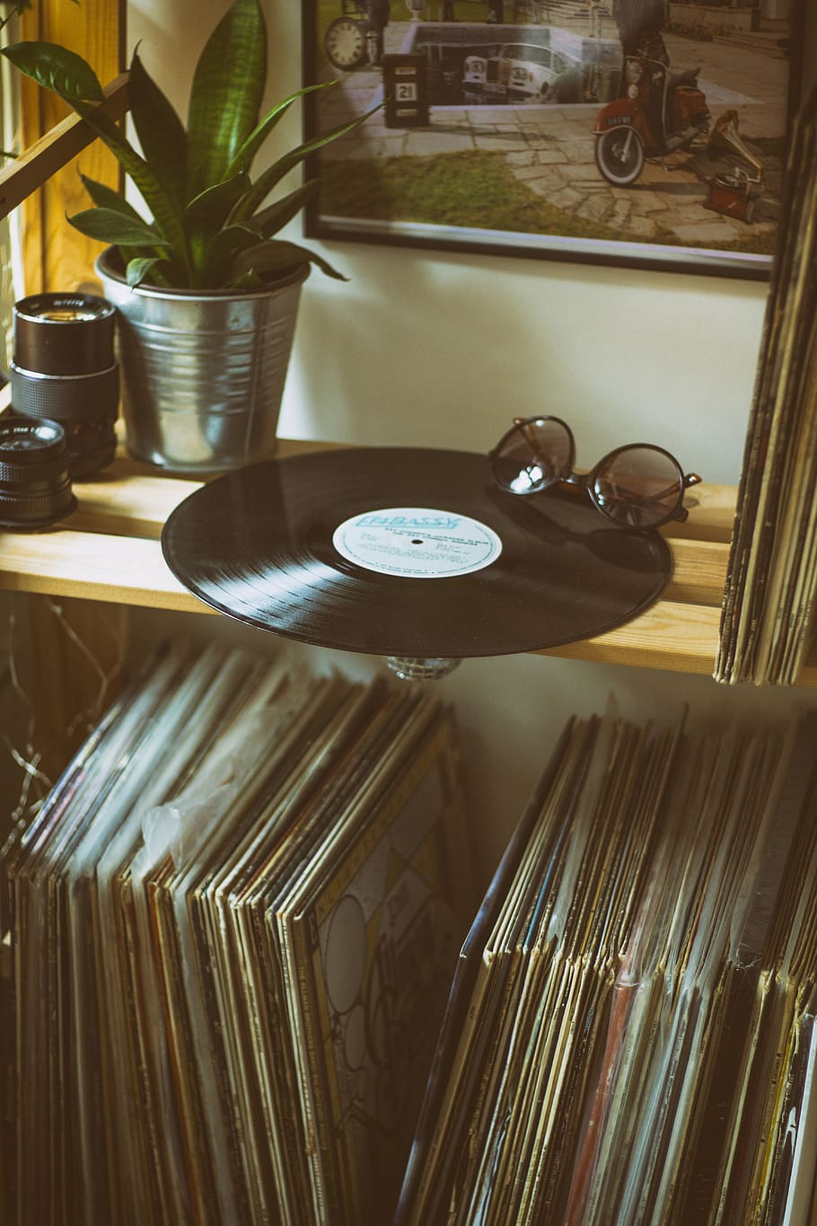 Vinyl Disc on Top of Shelf, collections, frame, home, house, indoors HD wallpaper