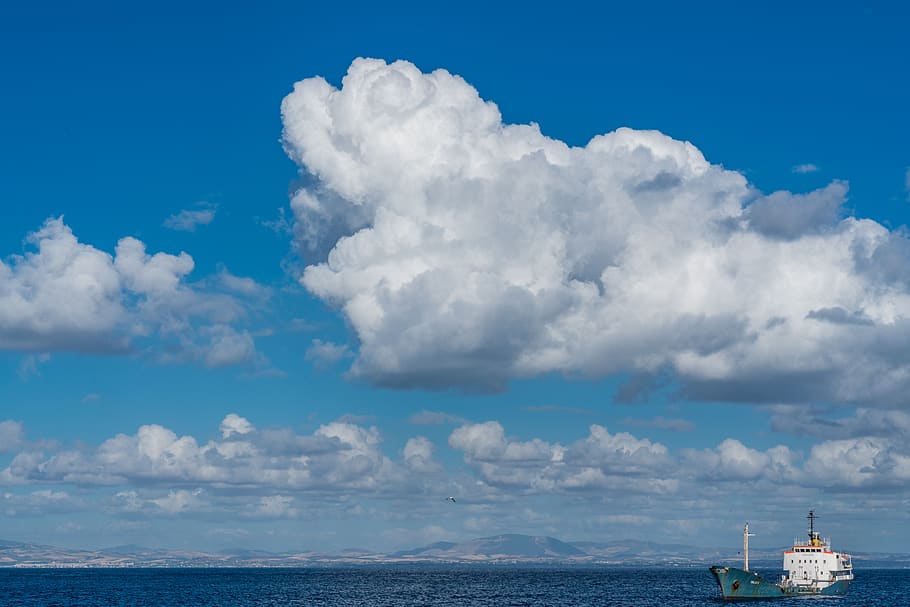boat, ocean, sky, clouds, sea, cloud - sky, water, scenics - nature HD wallpaper