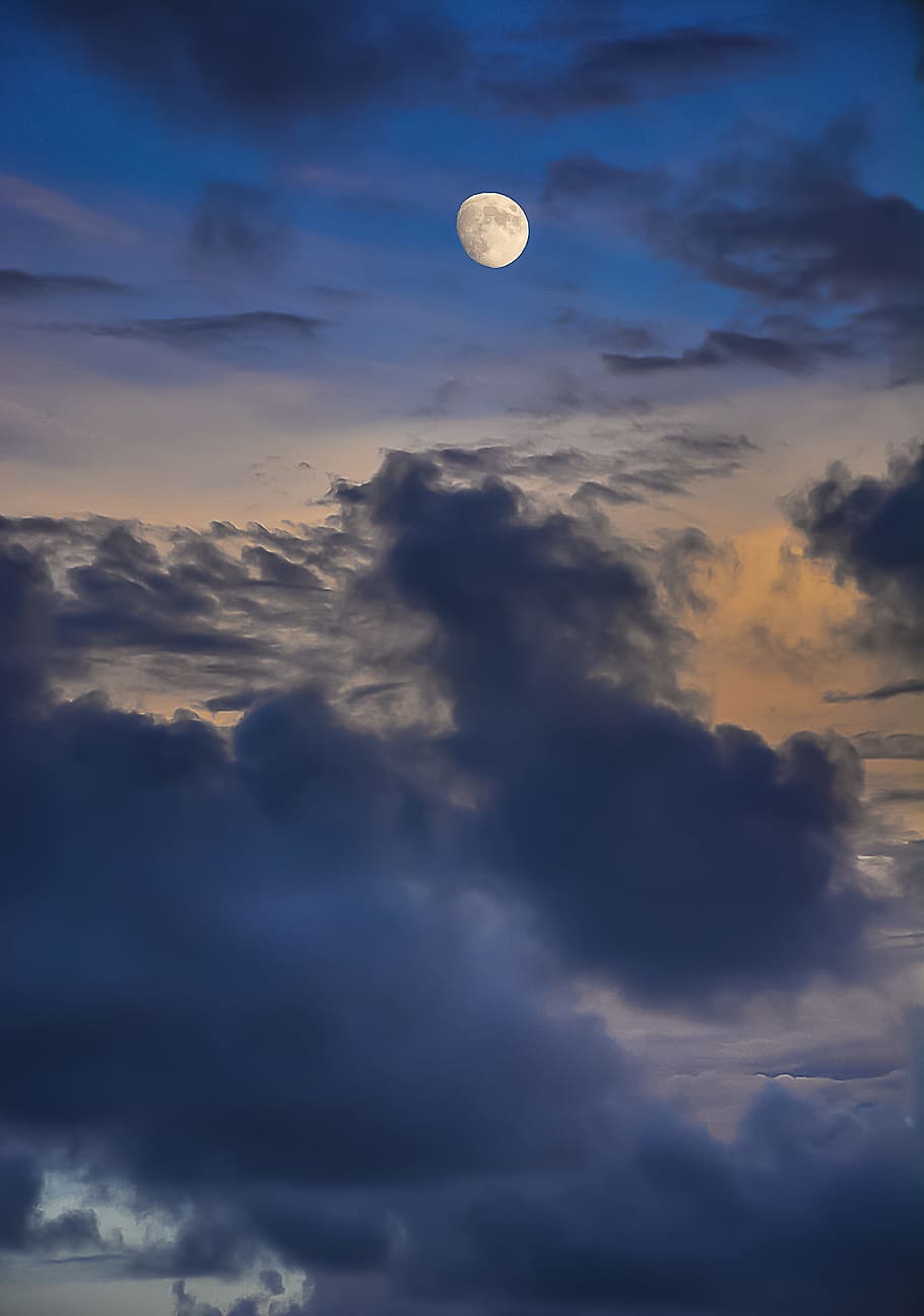 Moon, atmosphere, clouds, daylight, heaven, luna, nature, scenic HD wallpaper