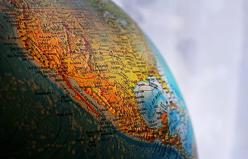 Brown and Blue Desk Globe, blurred background, colors, geography HD wallpaper