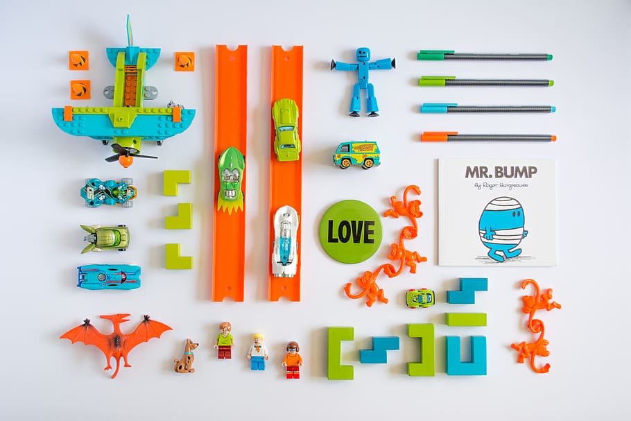 assorted-color plastic toy lot, studio shot, large group of objects HD wallpaper