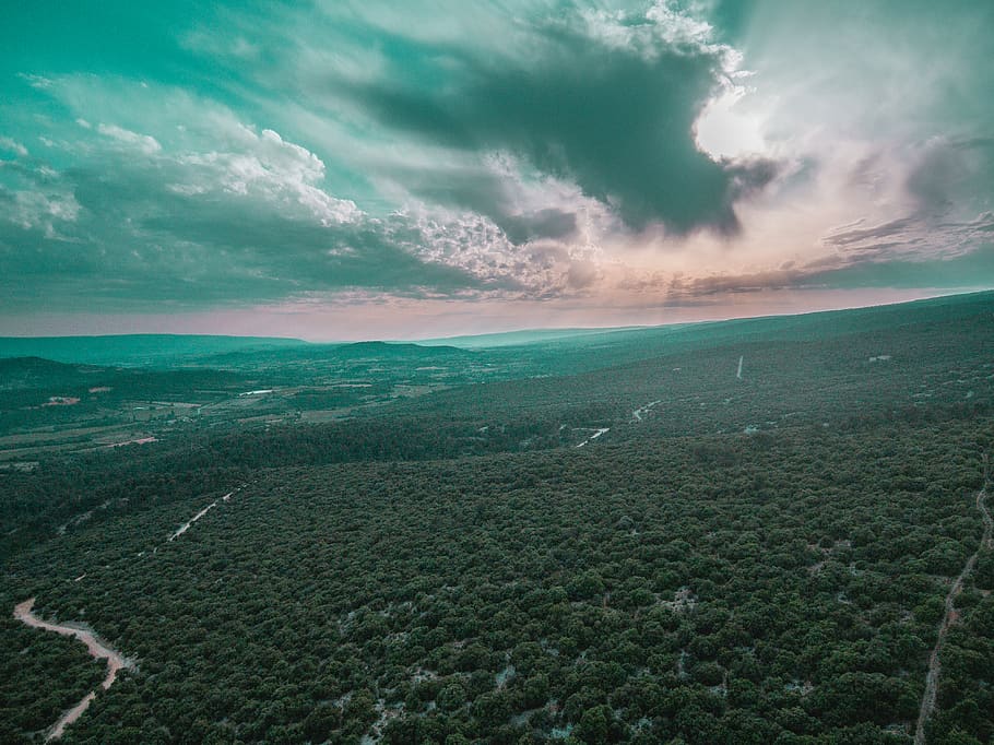 sunset, rain, pink, turquoise, clouds, cloud - sky, landscape HD wallpaper