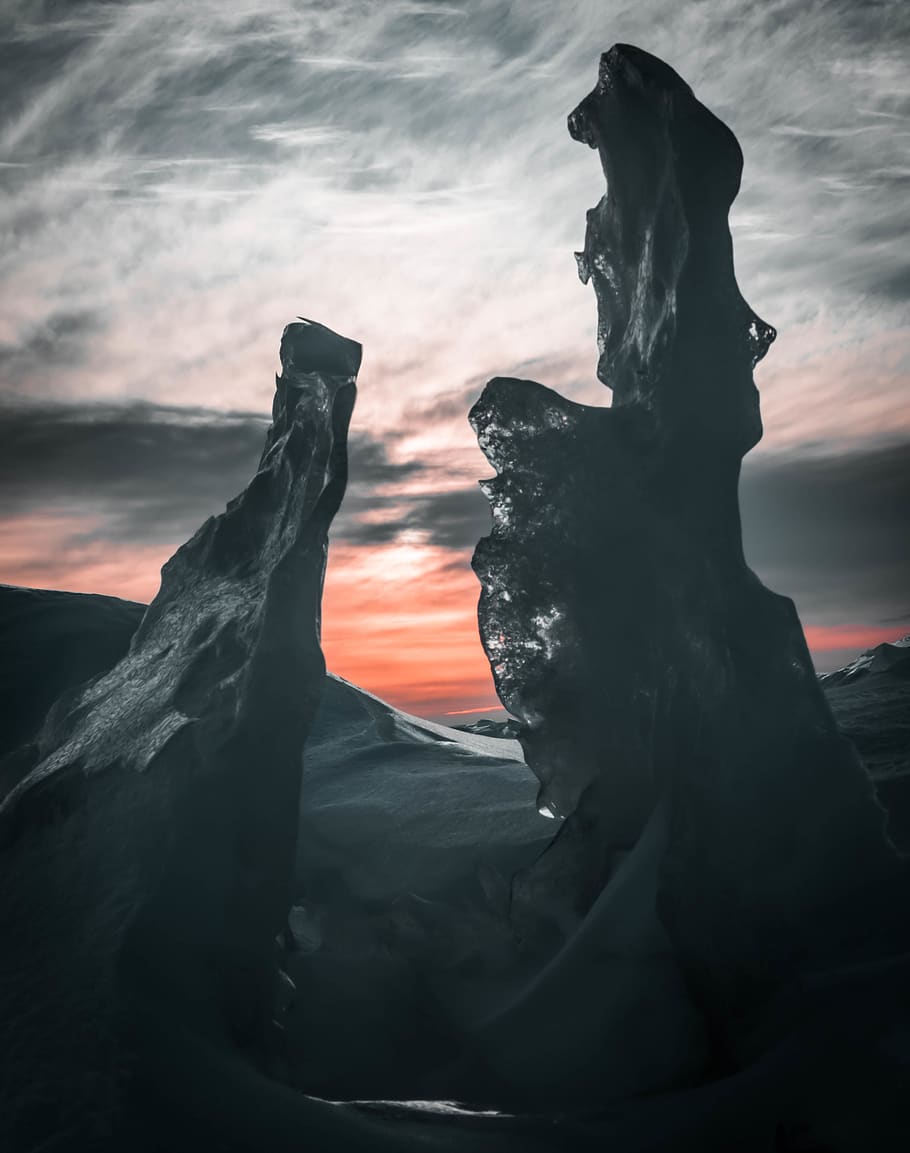 black rock formation, nature, outdoors, sky, ice, mountain, fleuve saint-laurent HD wallpaper