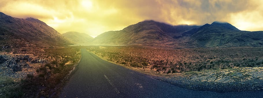 ireland, letterfrack, connemara national park, mountains, roads, HD wallpaper