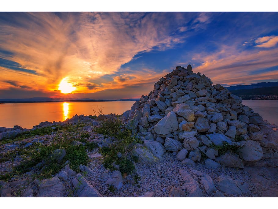 croatia, šilo, campingplatz šilo, stones, hill, sunset, sundown, HD wallpaper