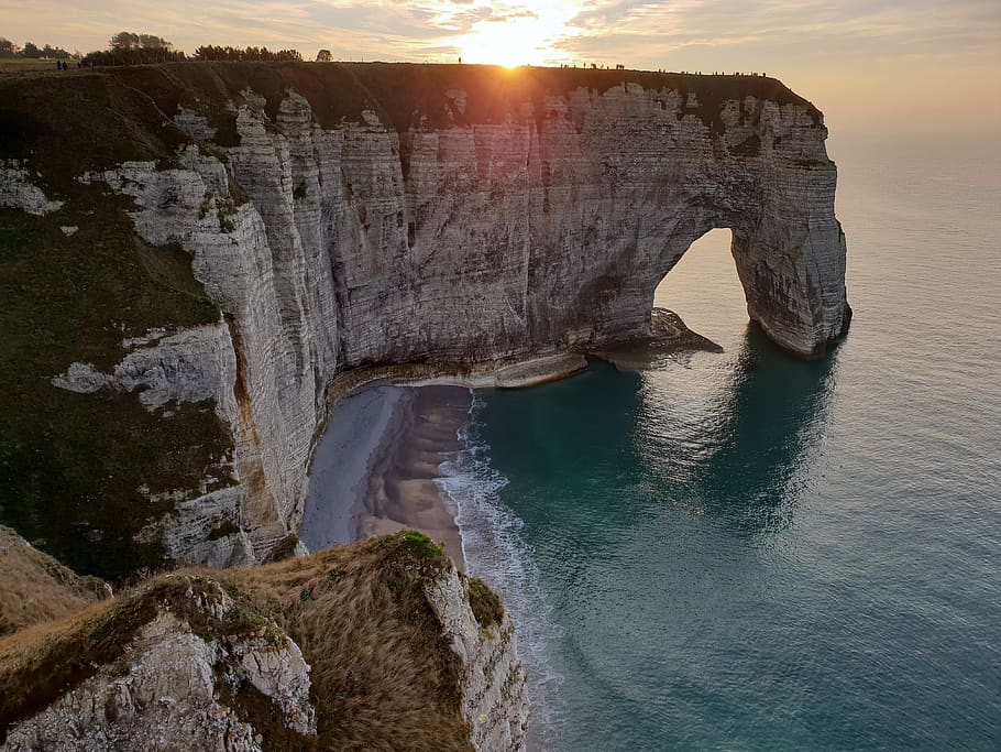 falaise, entretat, normandie, france, paysage, bella vista