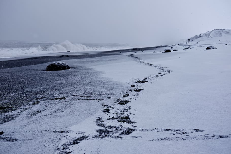 iceland, vik, winter, snow, nature, sea, atlantic ocean, outdoor HD wallpaper
