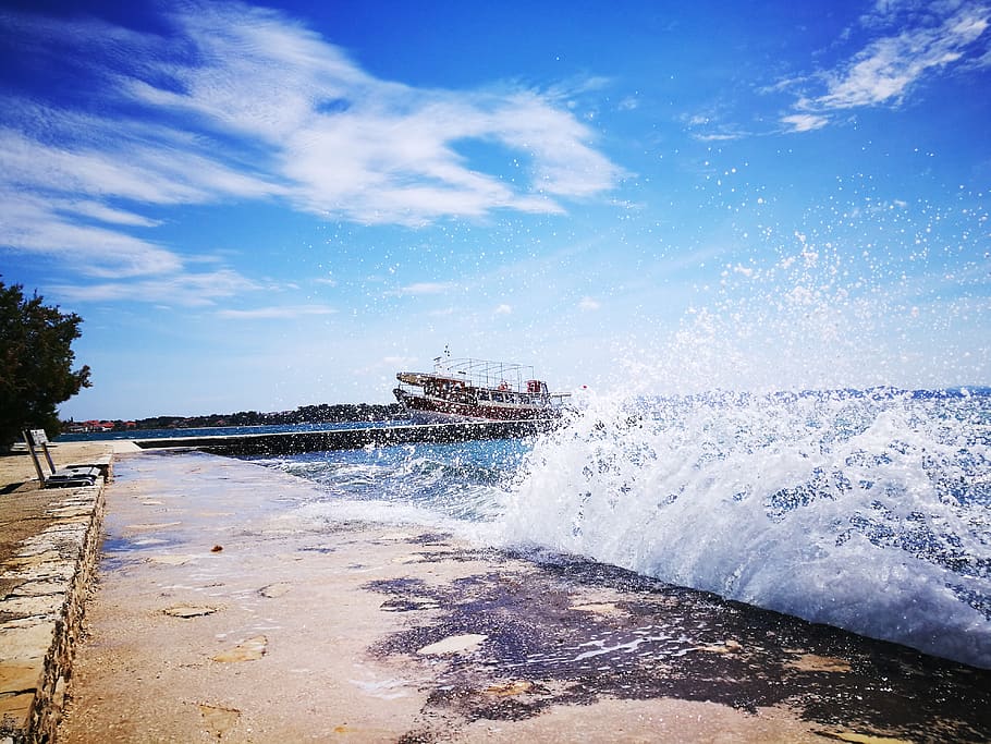 Photo of Wave Under Clear Sky, bay, beach, boat, clouds, landscape HD wallpaper