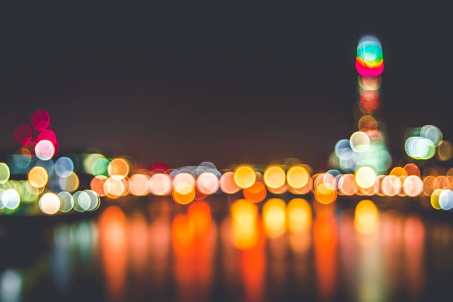 lights, lightning, sea, water, river, blur, illuminated, night HD wallpaper