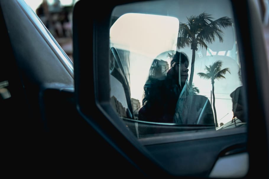 Woman Standing Beside Vehicle, car, person, reflection, side mirror HD wallpaper