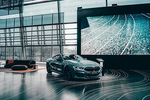 Blue Green BMW Car, architecture, auto, automobile, blur, building HD wallpaper
