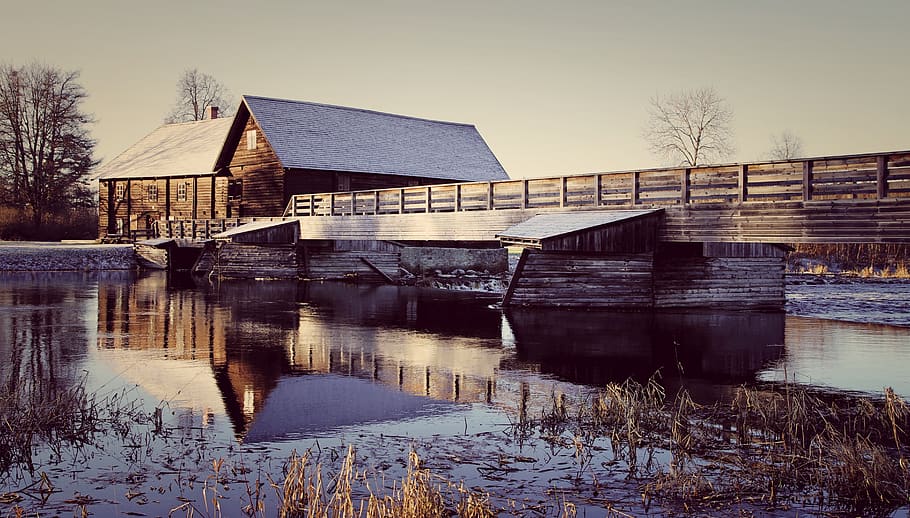 Photo of Wooden House Near the River, architecture, bridge, dock HD wallpaper