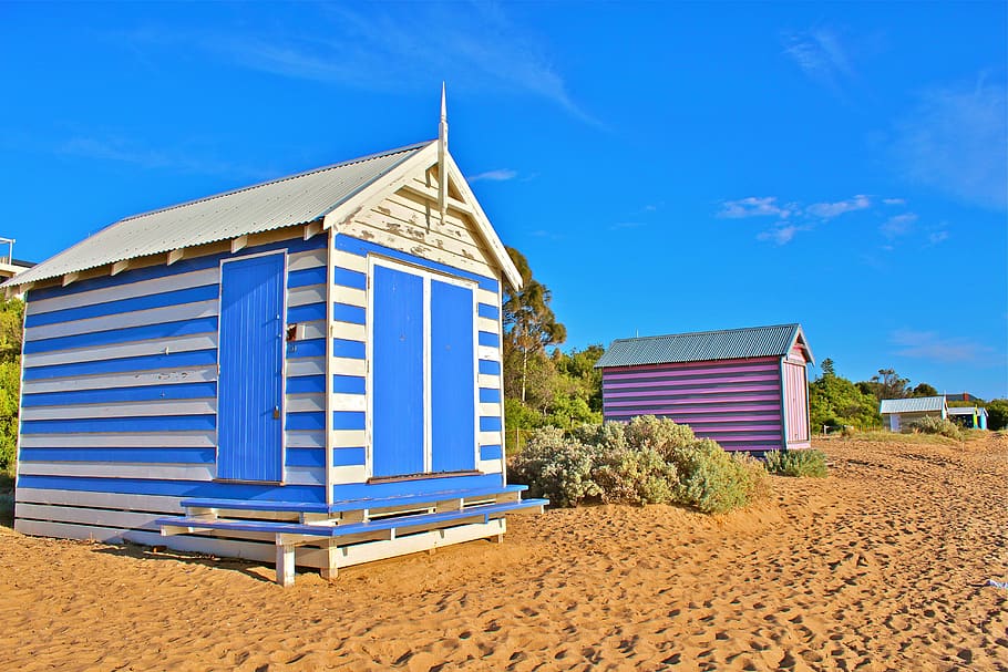 australia, melbourne, colorful, beach cottage, city, cityscape, HD wallpaper