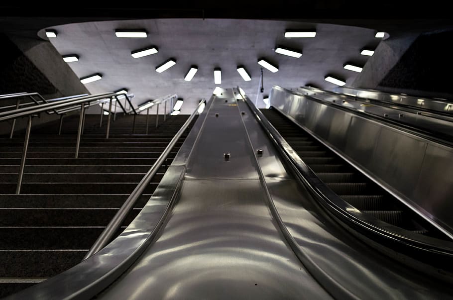 canada, montreal, escalators, lights, metro, underground, stairs HD wallpaper
