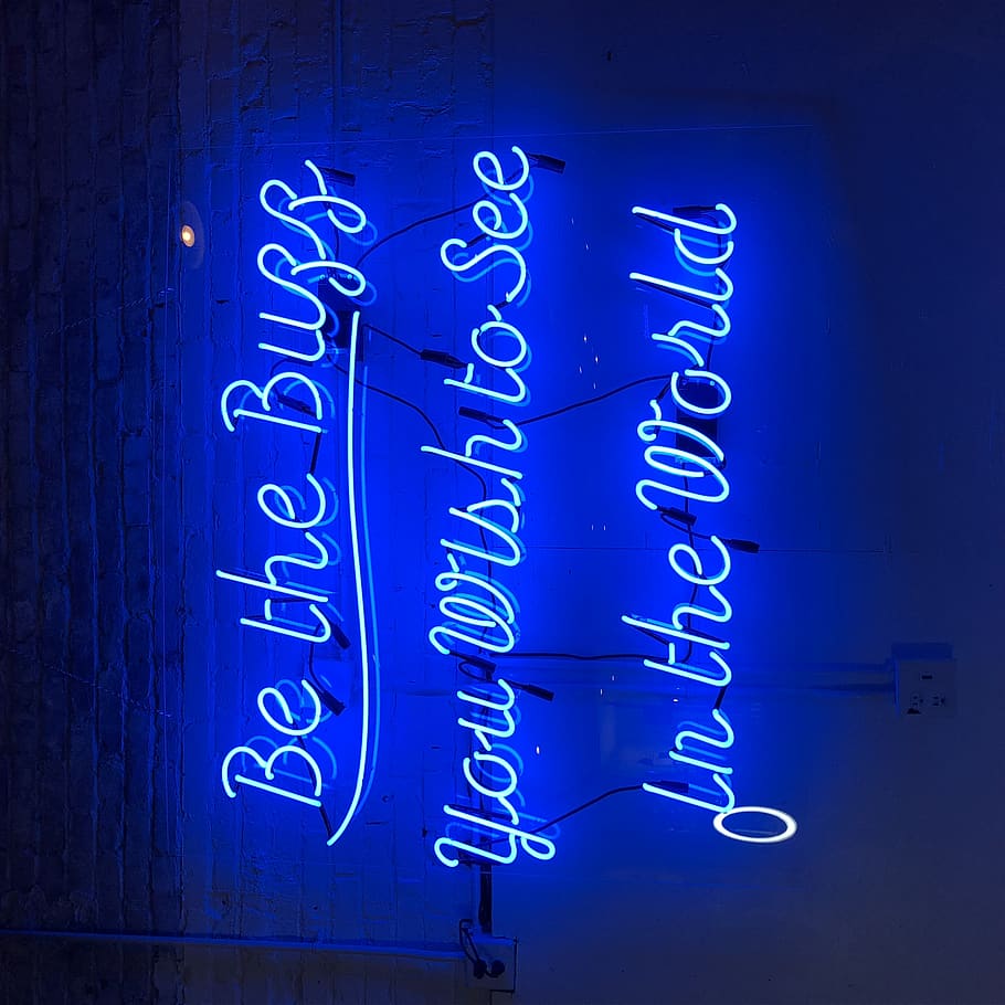 blue LED signage, text, communication, neon, illuminated, western script HD wallpaper