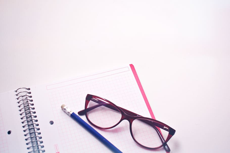 Eyewear On Notebook, eyeglasses, graphing paper, pencil, indoors HD wallpaper