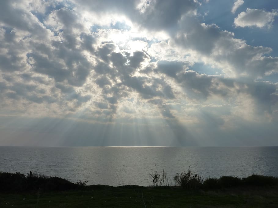 clouds, sky, cyprus, light, reflection, mood, water, sunset HD wallpaper