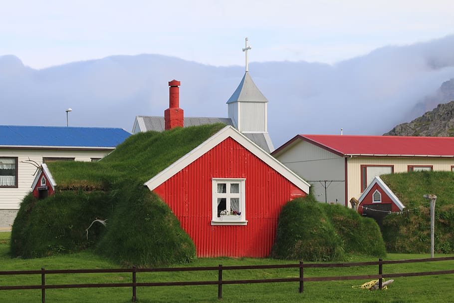 house, red, architecture, landscape, iceland, colorful, travel HD wallpaper