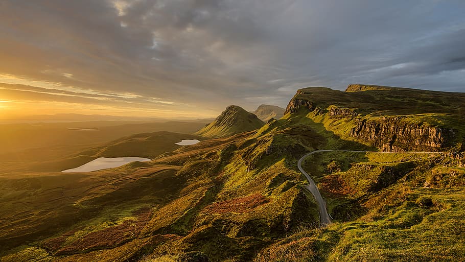 green, grass, mountain, highland, road, path, nature, landscape HD wallpaper