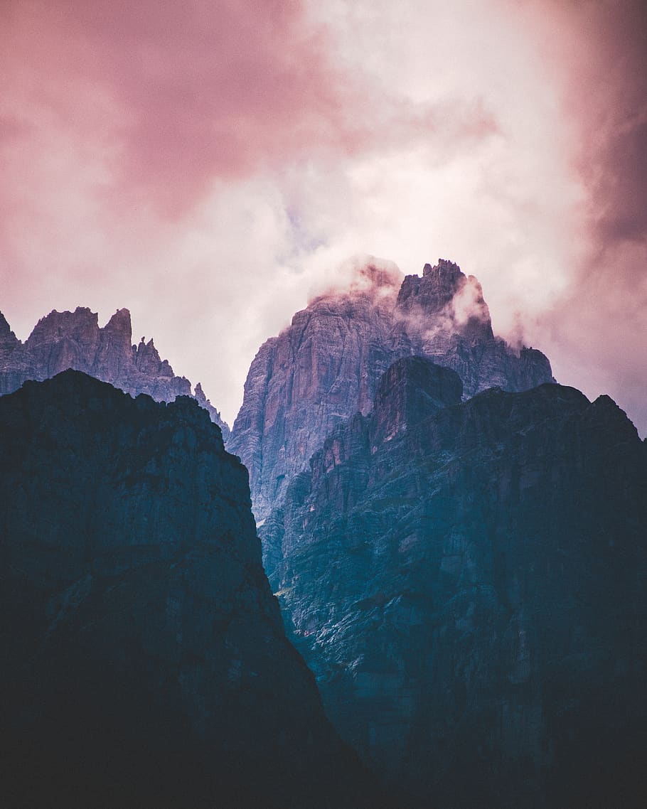 mountain covered with fogs, rock, sky, rock - object, beauty in nature HD wallpaper