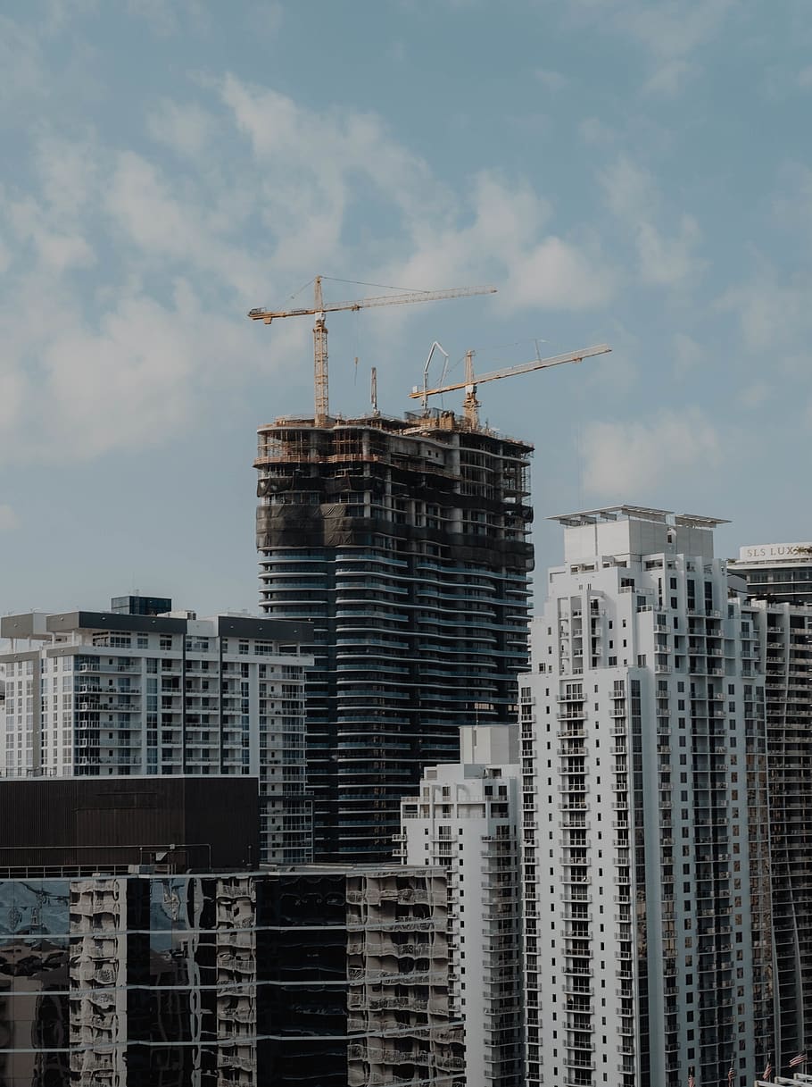 building, office building, construction, construction crane HD wallpaper