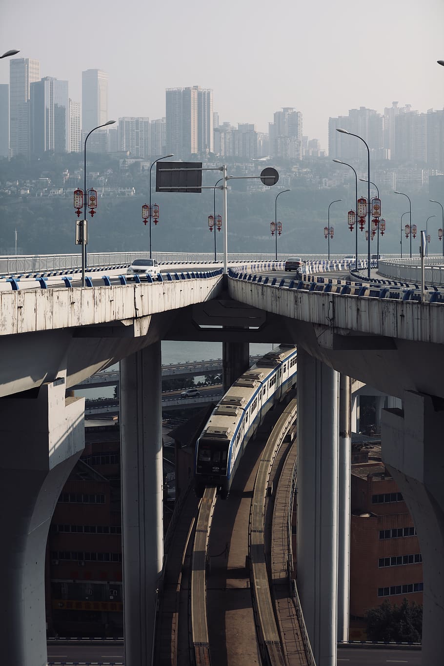 white train in rail during daytime, road, way, overpass, person HD wallpaper