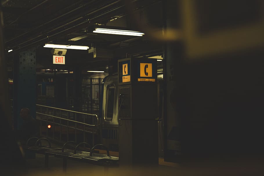 Telephone Booth, architecture, bench, city, dark, eerie, exit HD wallpaper
