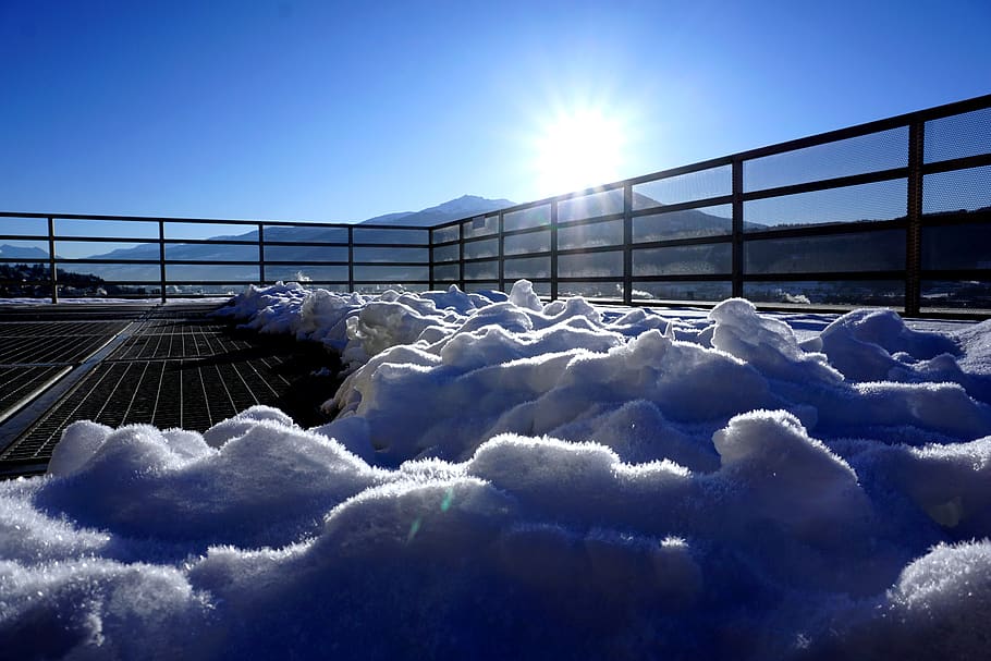 sky, snow, cold temperature, winter, nature, sun, sunlight HD wallpaper