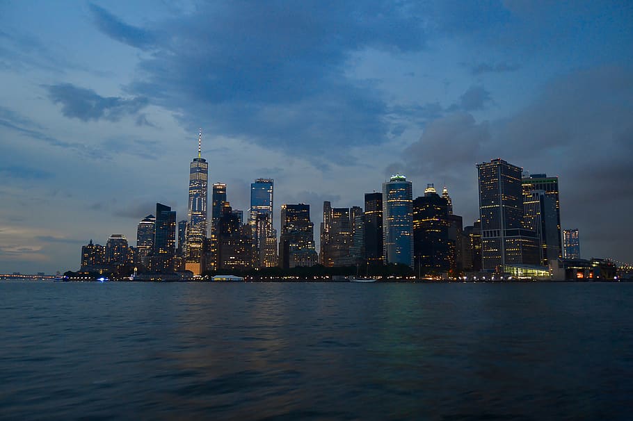 skyscraper view from sea, town, urban, city, building, metropolis HD wallpaper