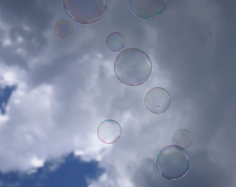 soap bubble, sky, clouds, cloudiness, blow, ball, flying, summer HD wallpaper
