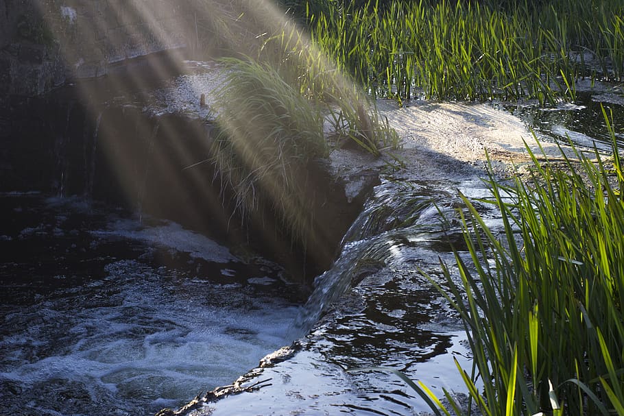 waterfall, sun, sun ray, beauty in nature, plant, motion, scenics - nature HD wallpaper