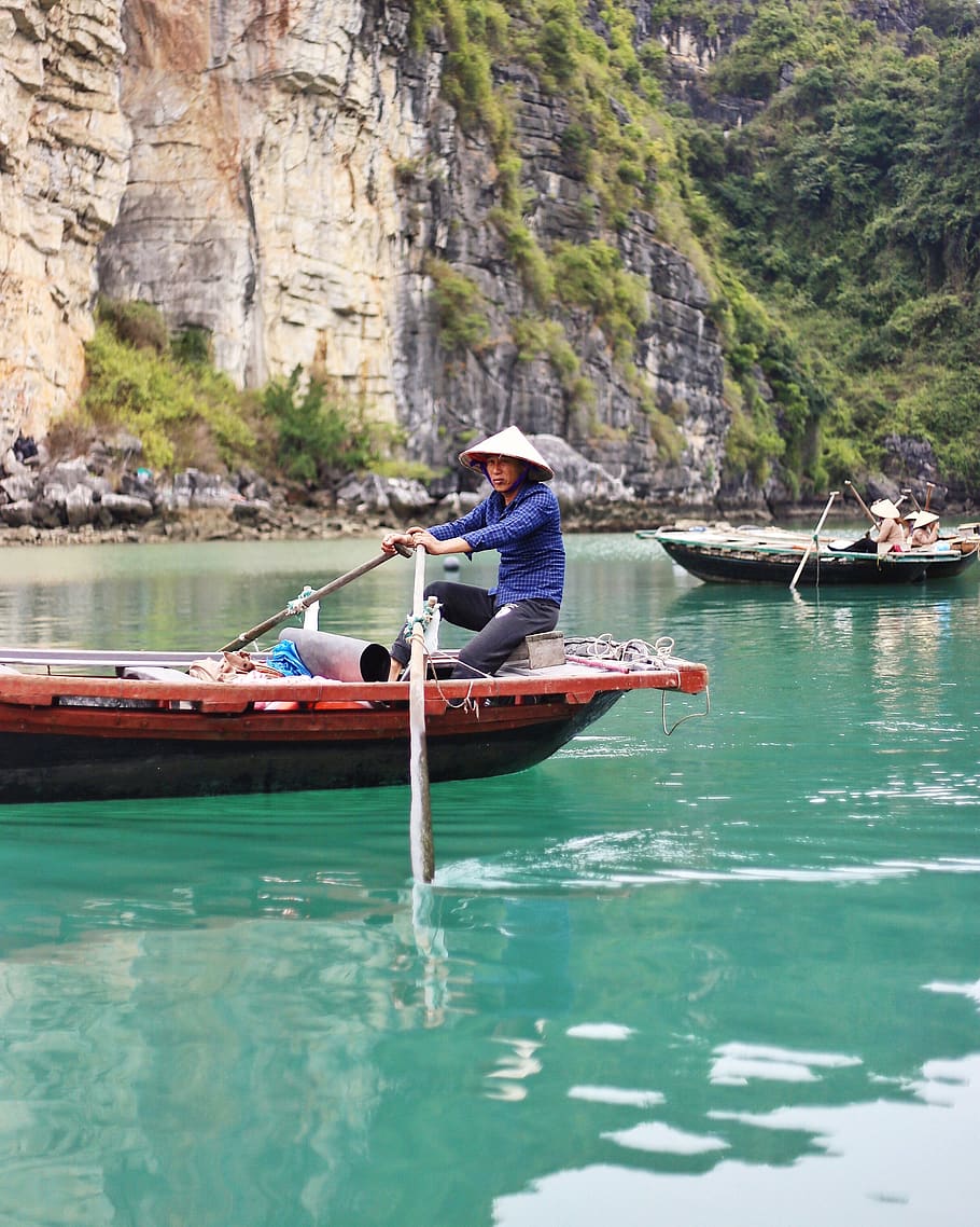 man riding boat, nautical vessel, water, transportation, mode of transportation HD wallpaper