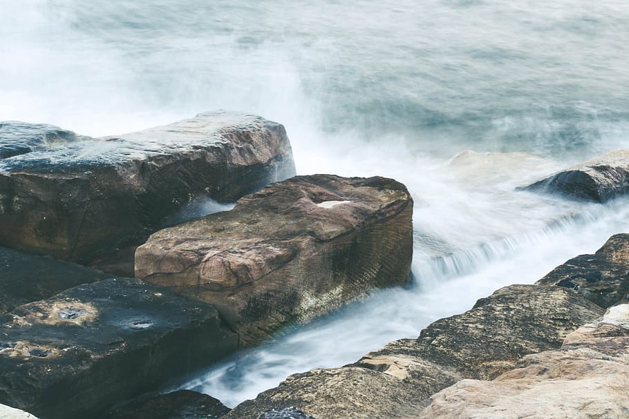 barangaroo, sydney, rocks, water, australia, ocean, waves, seascape HD wallpaper