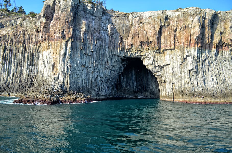 south korea, jeju-do, jeju island, water, cave, shore, rock, HD wallpaper