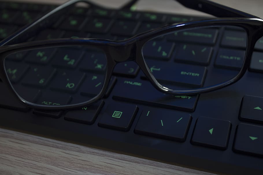 black, keyboard, glasses, green, technology, communication HD wallpaper