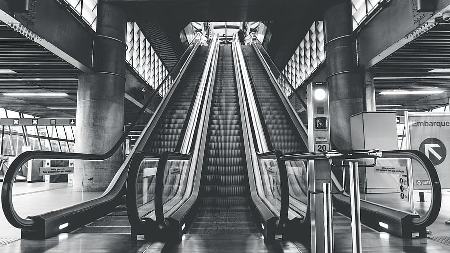 architecture, building, infrastructure, establishment, escalator HD wallpaper