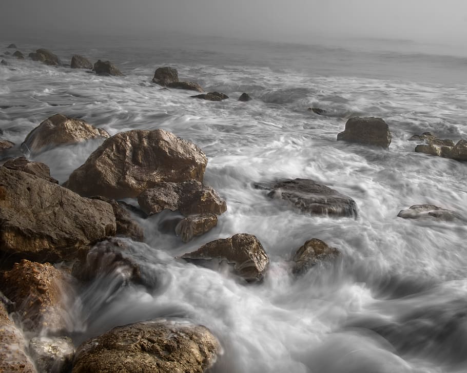 Brown Stone on a Sea, beach, ocean, rocks, seascape, stones, water HD wallpaper