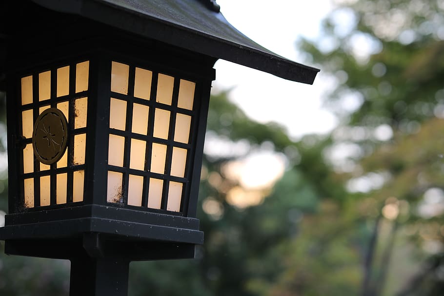 Turned on Outdoor Lamp, close-up, daylight, garden, lamppost HD wallpaper