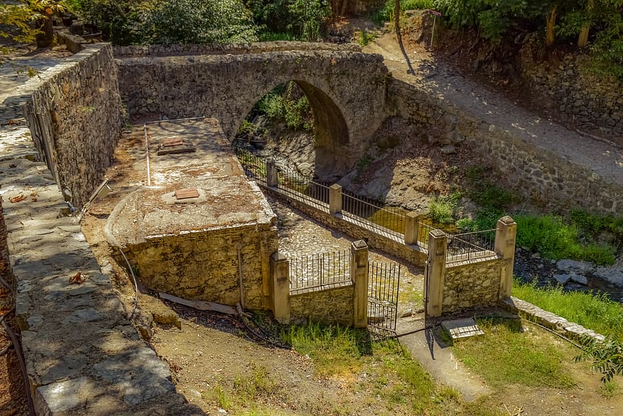 bridge, venetian, stone, architecture, old, river, nature, kalopanayiotis HD wallpaper