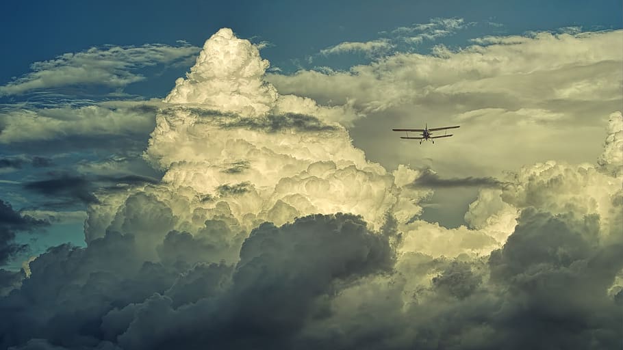 clouds, cloud formation, aircraft, double decker, thunderstorm HD wallpaper
