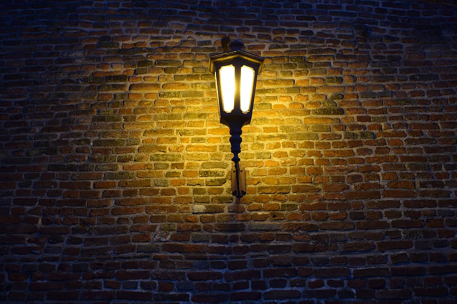 lighting equipment, illuminated, wall, brick wall, wall - building feature HD wallpaper